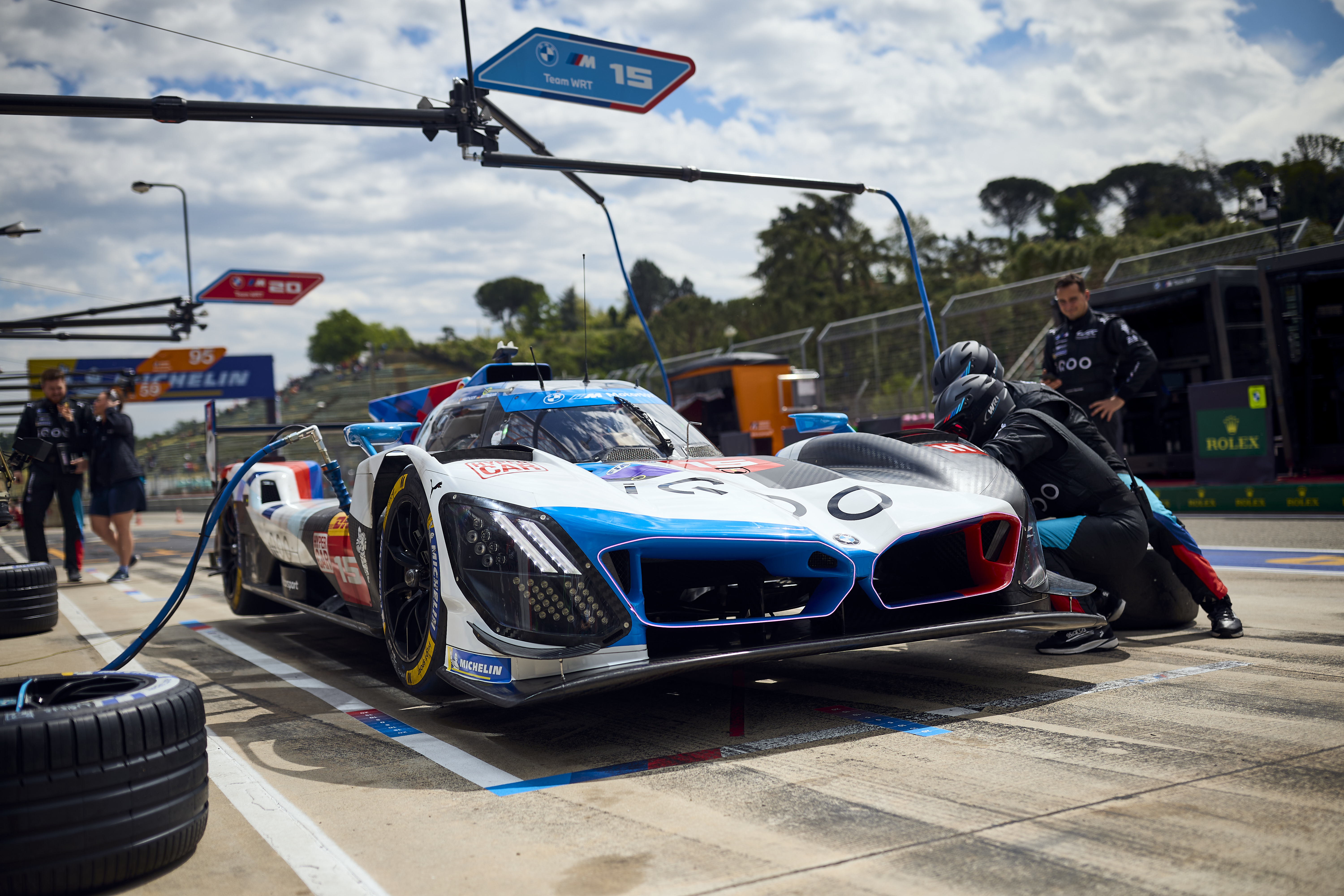 Imola, 17-21 April 2024. BMW M Motorsport. FIA World Endurance Championship, FIA WEC, BMW M Team WRT, #15 BMW M Hybrid V8, Hypercar, LMDh, Dries Vanthoor, Raffaele Marciello, Marco Wittmann.