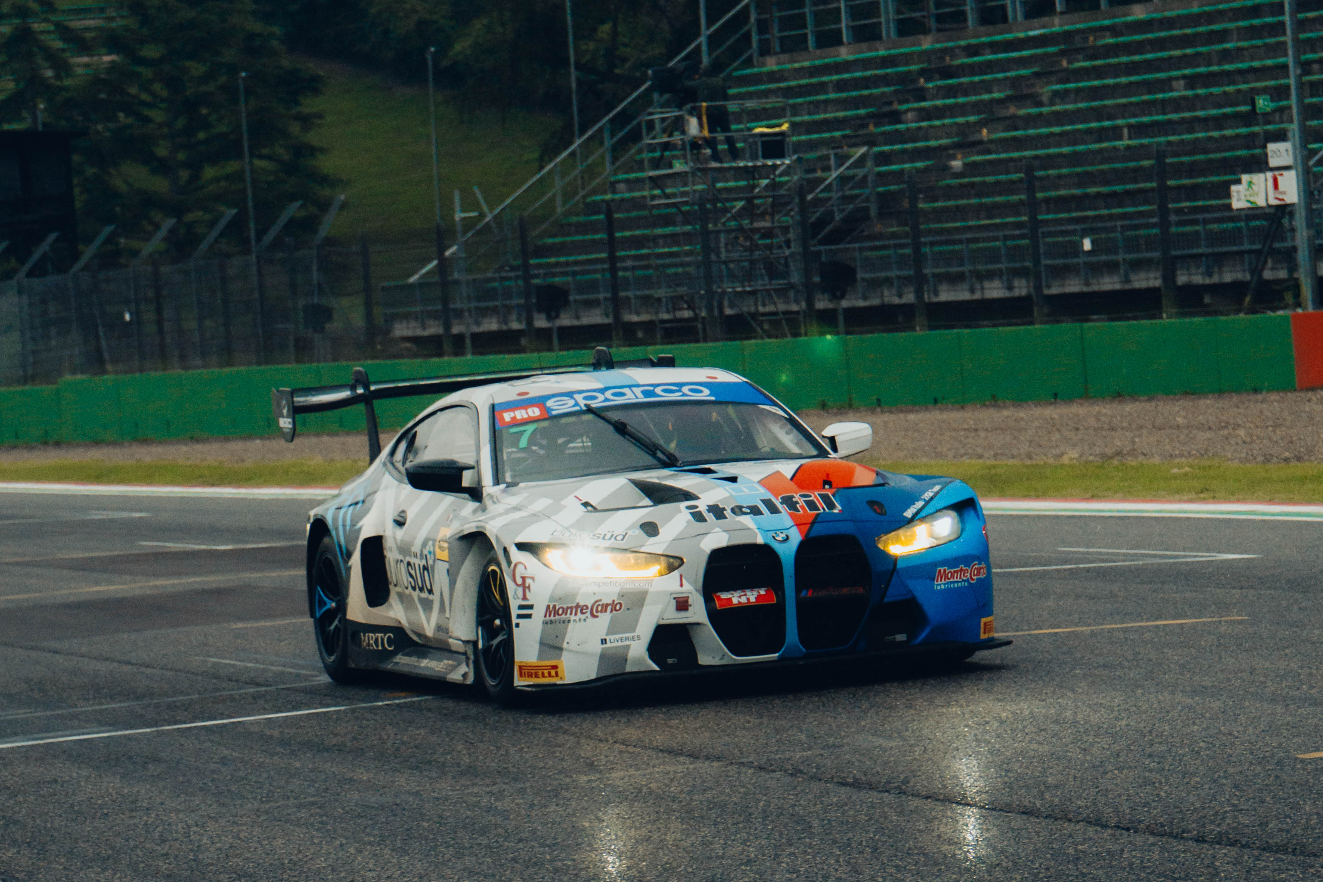 Imola (ITA), 6th to 8th September 2024. BMW M Motorsport. Italian GT Championship Endurance Cup, BMW Italia Ceccato Racing Team, #7 BMW M4 GT3, Philippe Denes (USA), Francesco Guerra, Stefano Comandini (both ITA).